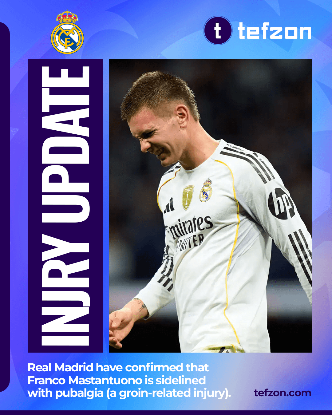 Real Madrid Confirm Franco Mastantuono Sidelined with Pubalgia